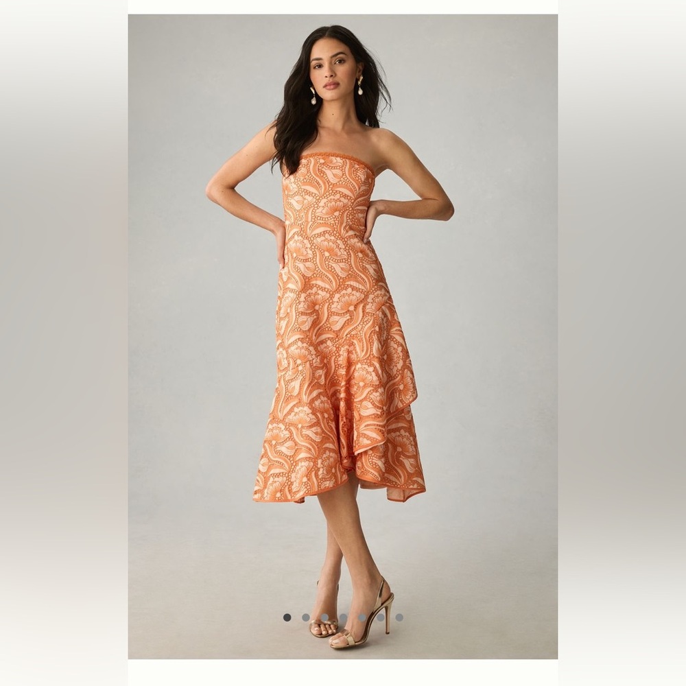 Anthropologie Strapless A-Line Ruffle-Hem Dress